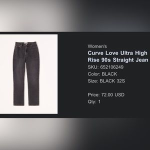 NWT Abercrombie & Fitch Curve Love The 90s Straight Ultra High Rise Jean